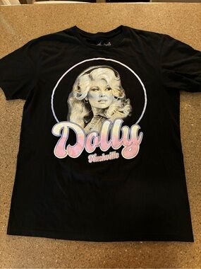 Dolly Parton Nashville Black Graphic Tee with Silver and Pink Script